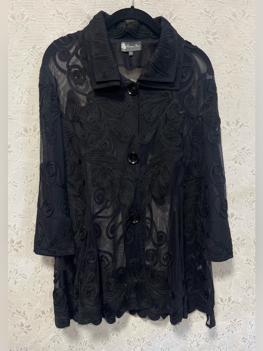 Damee Inc Black Mesh Floral Appliqu L
